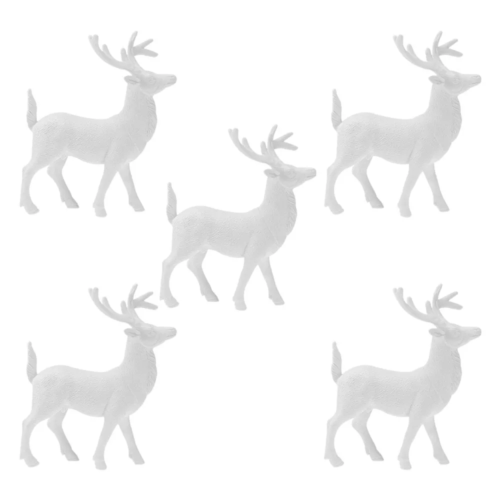 

5pcs White Reindeer 14Cm Christmas Deer Statue Plastic Mini Elk Sculpture For Holiday Party Home Decor Xmas Cake Topper