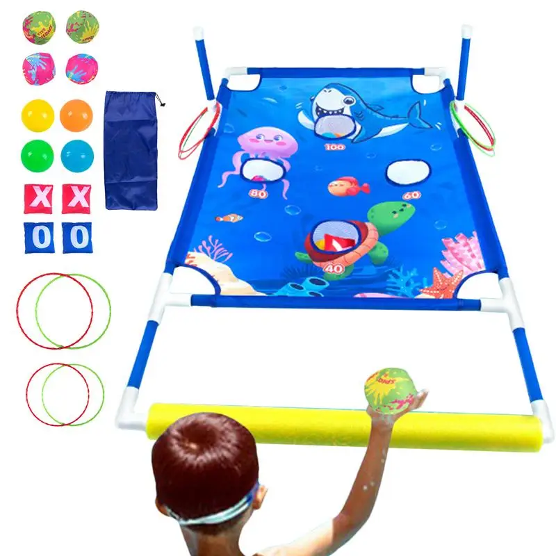 Pool Cornhole Games Interactive Water Sandbag Floating Swimming Board and Beach Ball Toss Games for Beach Backyard Garden