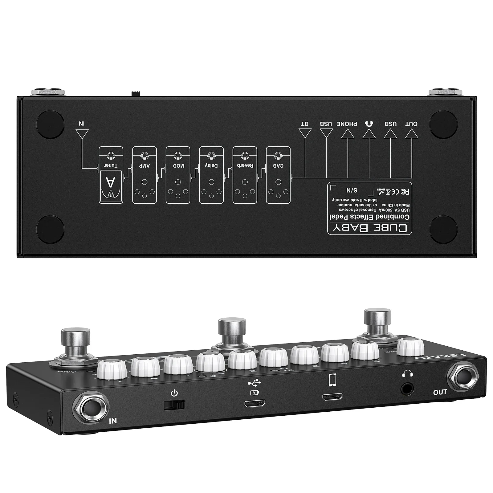 

Protable Lekato Cube Baby Multi Effects Pedal Electric Chorus Tremolo Delay 8 Ir Cabinets Simulation Phaser Effect