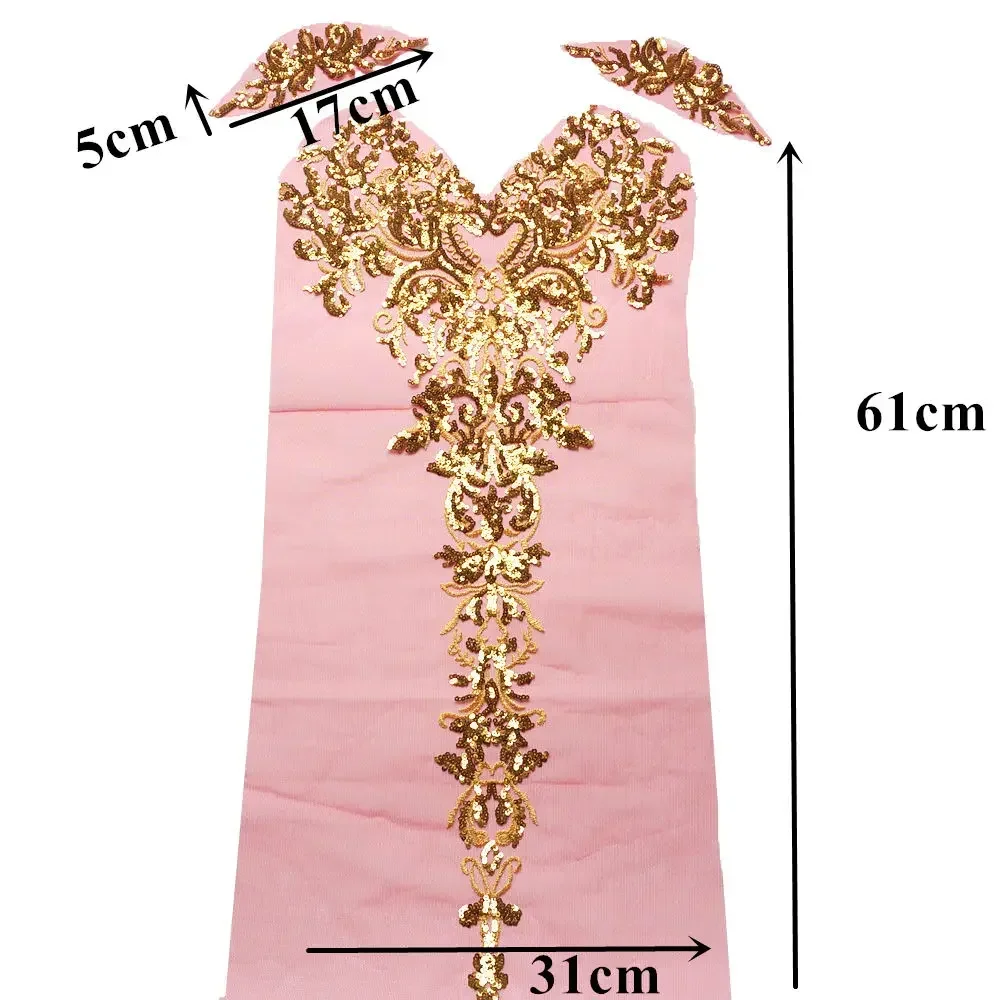 1 Set Gold Sequined Appliques Red Blue Black Mesh Epaulette Embroidery Lace Fabric Wedding Sew On Patch For Dress DIY Decoration