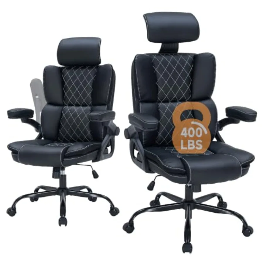 400lbs Heavy-Duty Executive Office Chair with Adjustable Headrest, Black Mesh Back, Ergonomic Lumbar Support Smooth Rolling Cas