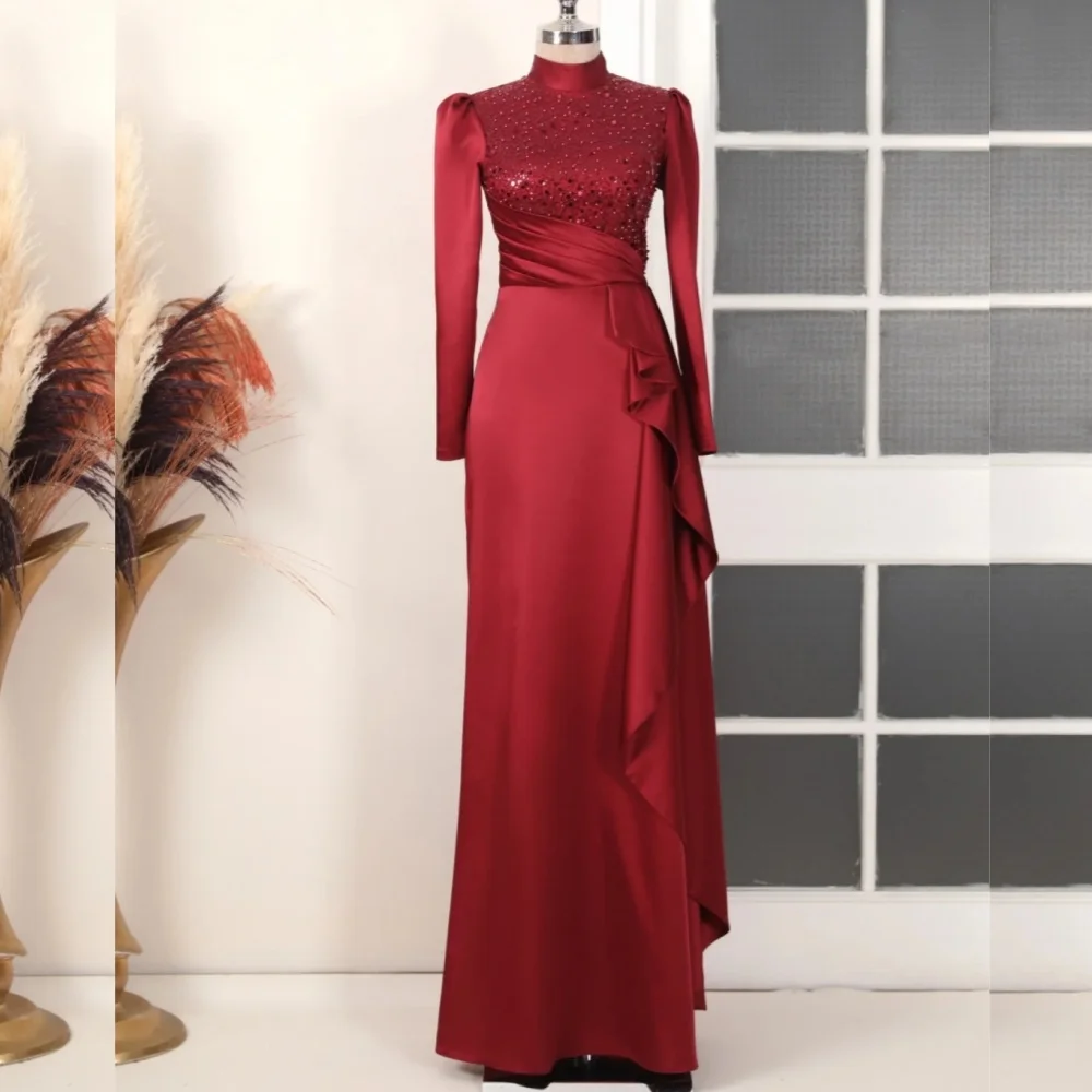 

Customized Chinese Style Jersey Sequined Pleat A-line High Collar Long Dresses Bespoke Occasion Intricate