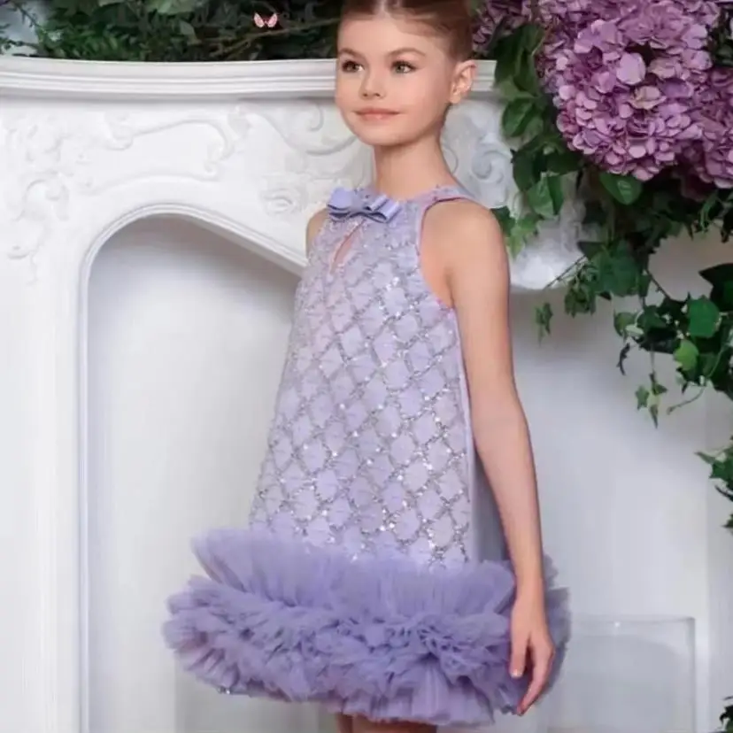 

New Children Boutique Lolita Princess Dress Sleeveless Sequin Design Wedding Birthday Baptism Party Flower Girls Dresses A3747