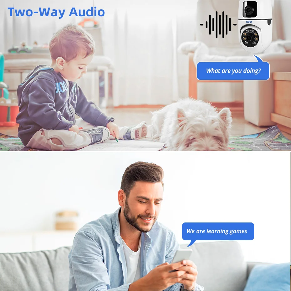 كاميرا KERUI 6MP مزدوجة العدسة WiFi IP 5G كاميرا E27 لاسلكية PTZ مع كاميرا مراقبة تتبع تلقائي لمراقبة المنزل