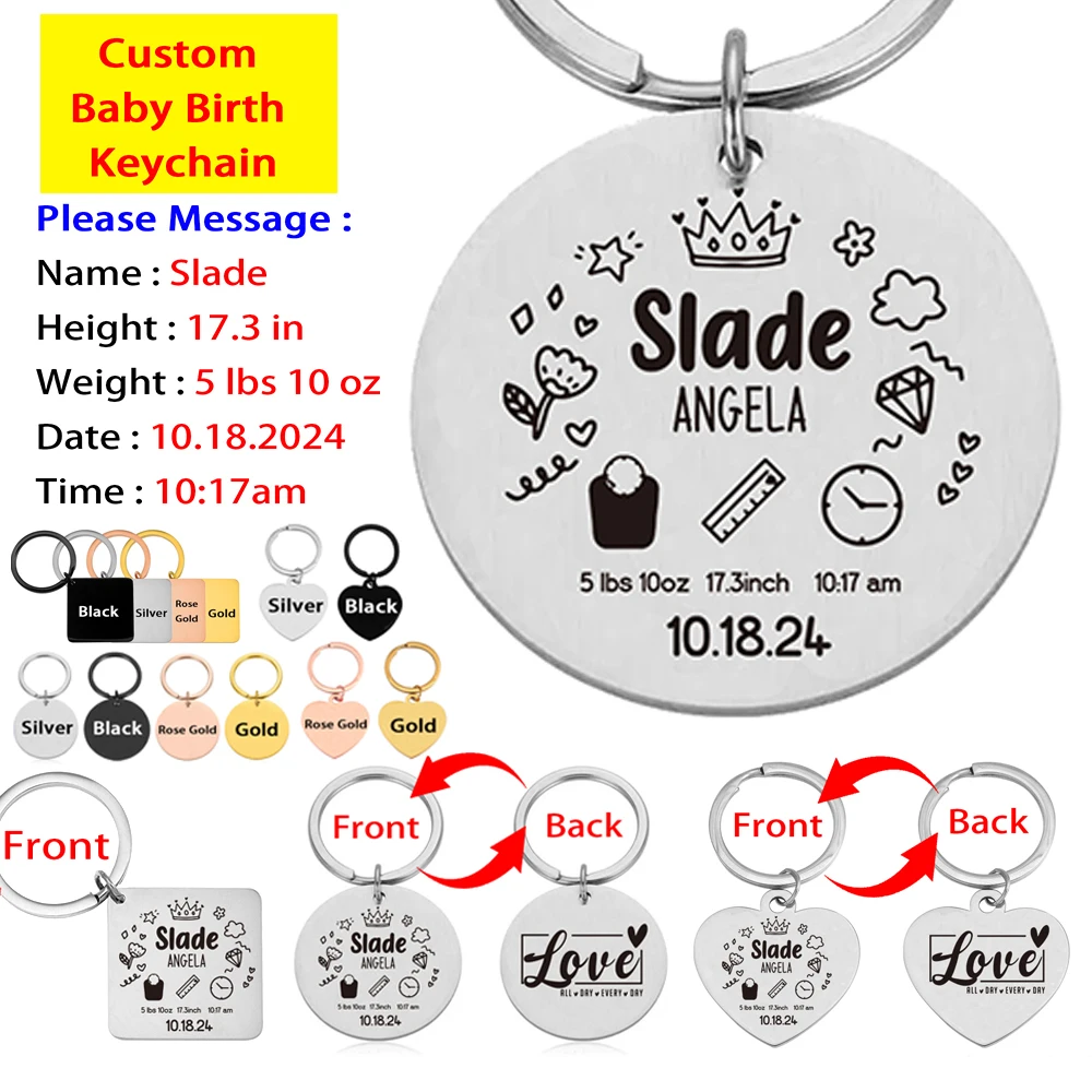 

Personalized Baby Keychain Custom Newborn Items Name Birth Date Time Weight Height Father Mother Day Gift Keyring Key Chain Ring