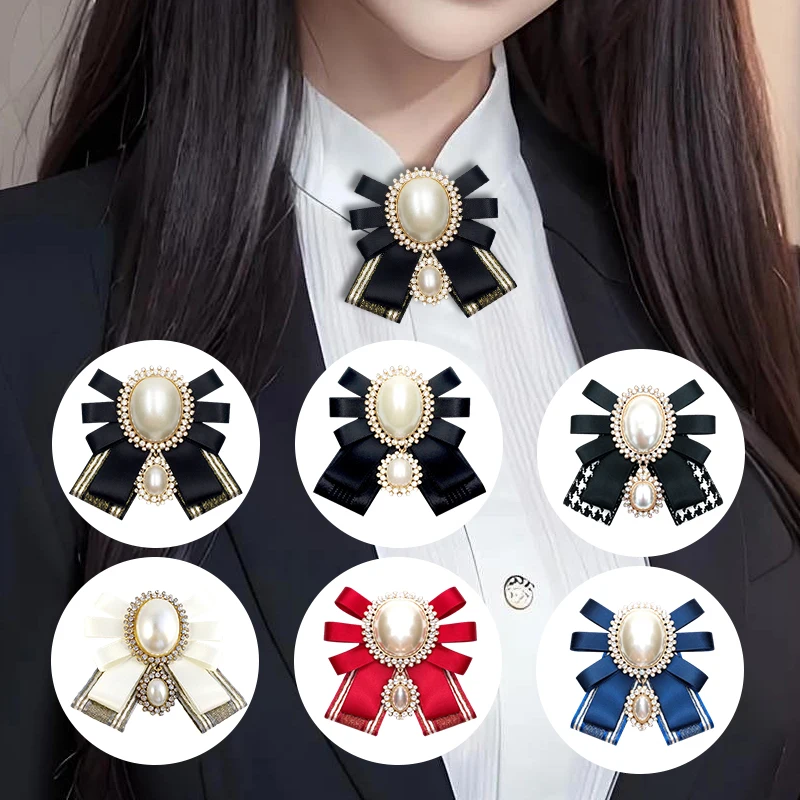 

Bow Brooch Fashion Concise Shiny Fake Pearl Brooch Rhinestone Decoration Breastpin Blouse Suit Accessory Tie for Women Brooches