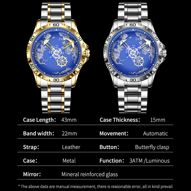 ساعة رجالية فاخرة من الفولاذ المقاوم للصدأ ساعة مضيئة بتصميم مؤشر مرساة مقاومة للماء ساعة رياضية خارجية Relogio Masculino