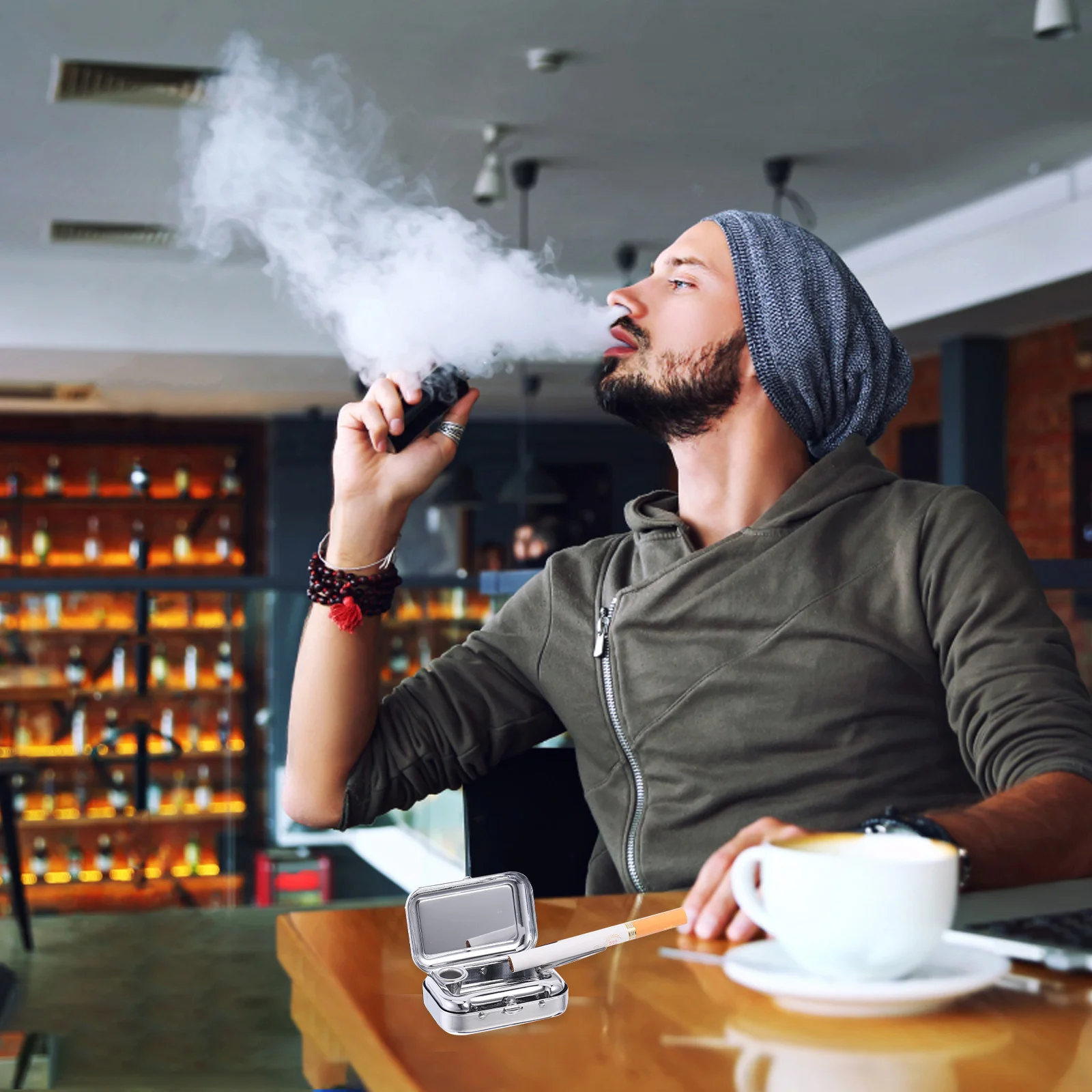 

Portable Ashtray Stainless Steel Metal Cigarette Holder Home Office Outdoor Indoor Ash Container Ash Case