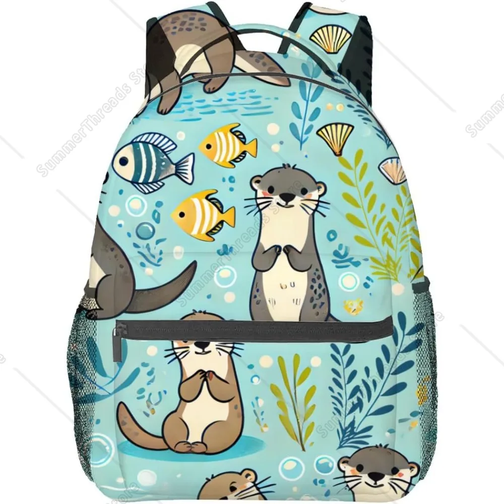 

Cute Otter Backpack,Fun Ocean Fish Polyester Backpacks,Lightweight Double Shoulder Back Pack For Kids Teens,Sea Otters Bookbag