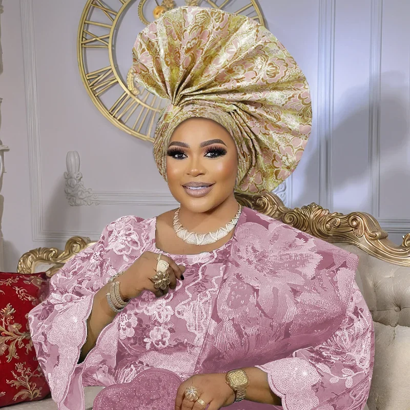 Elegant African Headtie Woman Nigerian Geles Already Made Auto Gele Turban Cap Headscarf Wedding Party Headgear Bonnet Head Wrap
