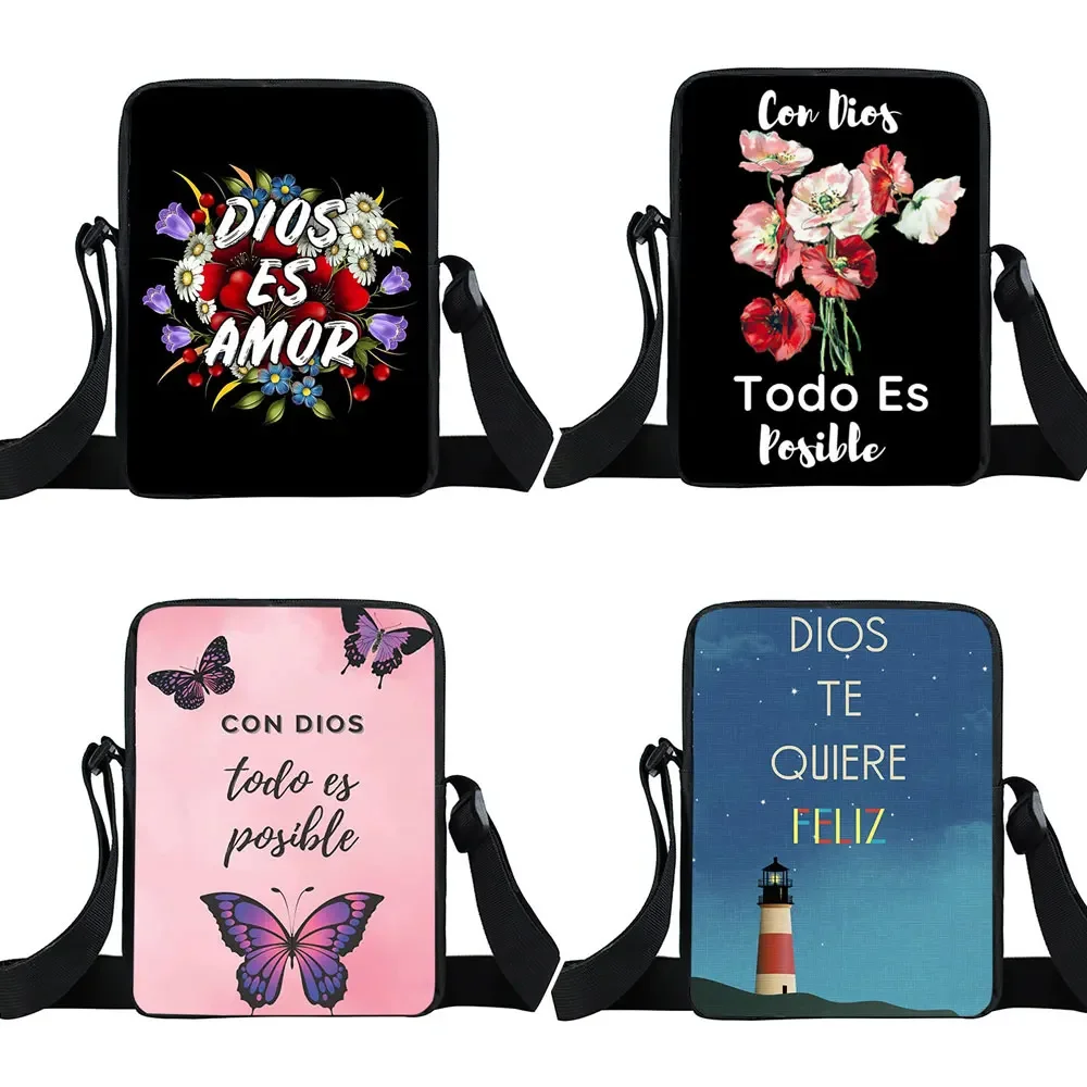 Dios Es Amor Crossbody Bags Women Handbag Con Dios Todo Es Posible Canvas Messenger Bags for Travel Christian Bible Book Bag