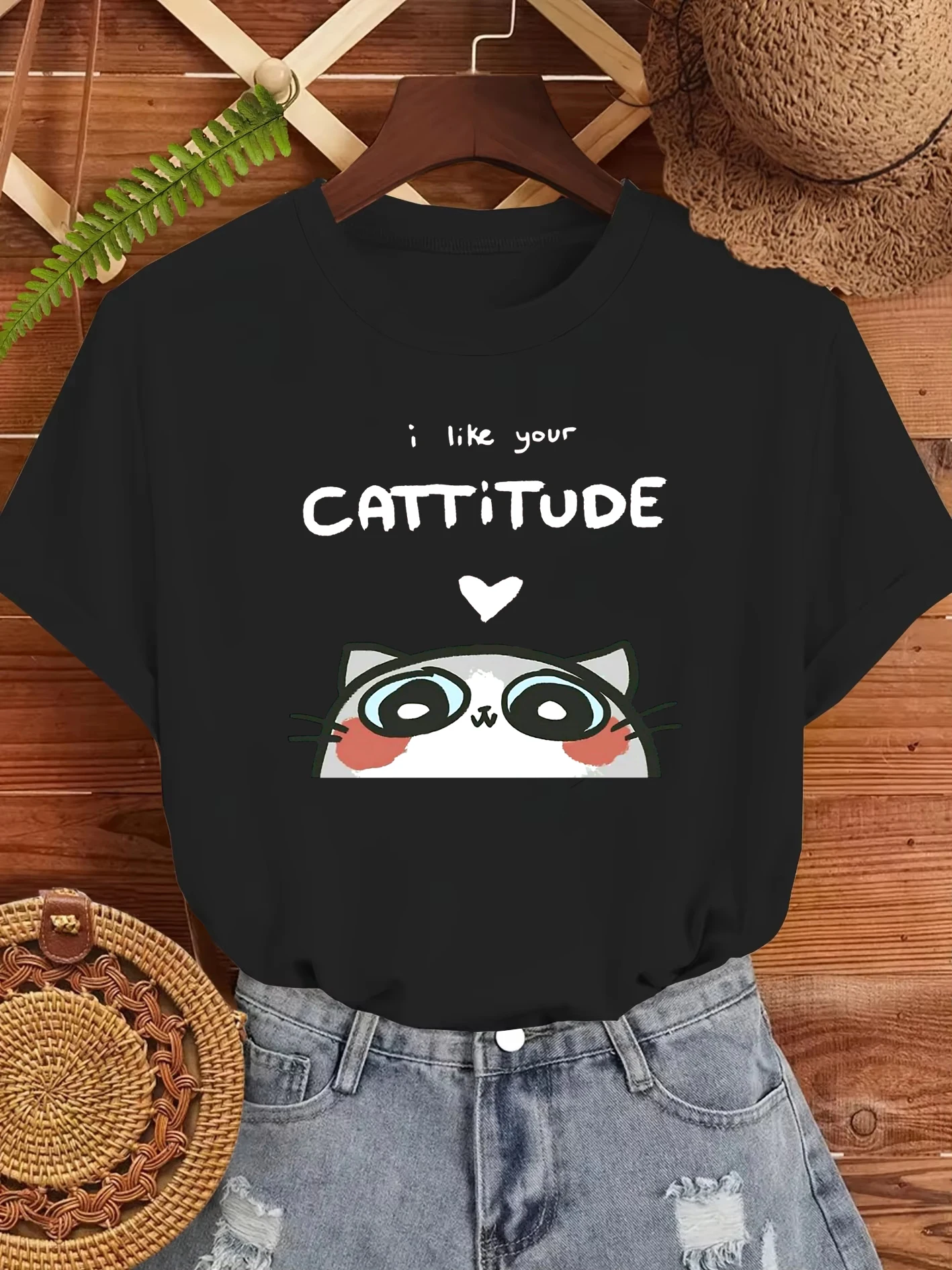 Camisetas con estampado de gato bonito I Like You Cattitude, camiseta de verano para mujer, ropa informal estilo Hip Hop, ropa informal que combina con todo