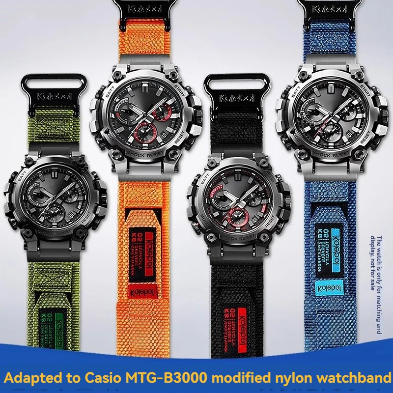 

For Casio G-SHOCK MTG-B3000 Nylon Canvas Watch Strap for Outdoor Sports with Modified Stainless Steel Adapters Connector