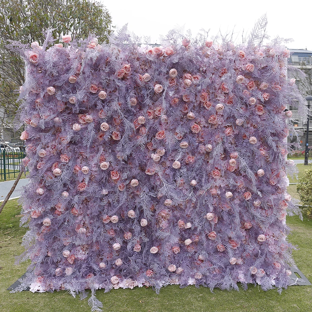 

Hot Selling Photo Photography Props Party Decor Flower Pane Wedding Backdrop Purple 3D Artificial Flower Wall Arrangement