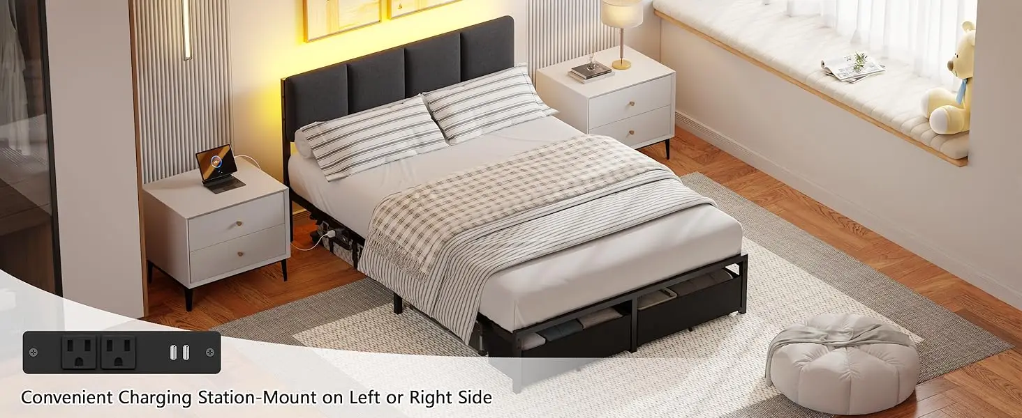 Fullueen bed fame changeable Position of Charging Station