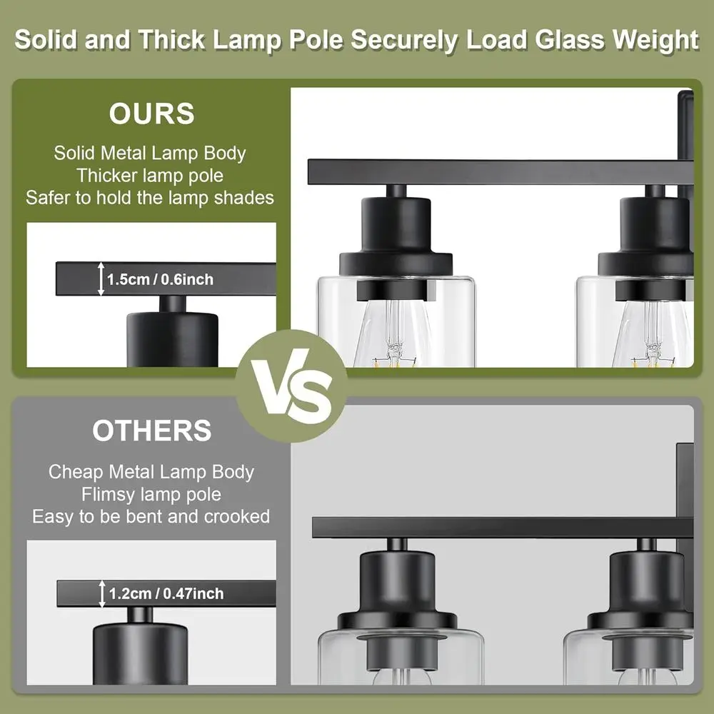 تركيبات إضاءة الحمام الحديثة، 4 مصابيح زينة خفيفة فوق المرآة، مصباح حائط أسود مع زجاج شفاف لخزانة غرفة المعيشة #4