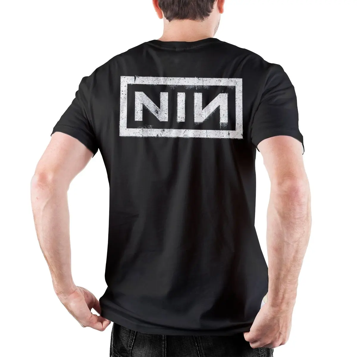 NIN Retro Logo Nine Inch Nails Men's T Shirts Novelty Tee Shirt Short Sleeve Round Collar T-Shirts 100% Cotton Adult Clothing