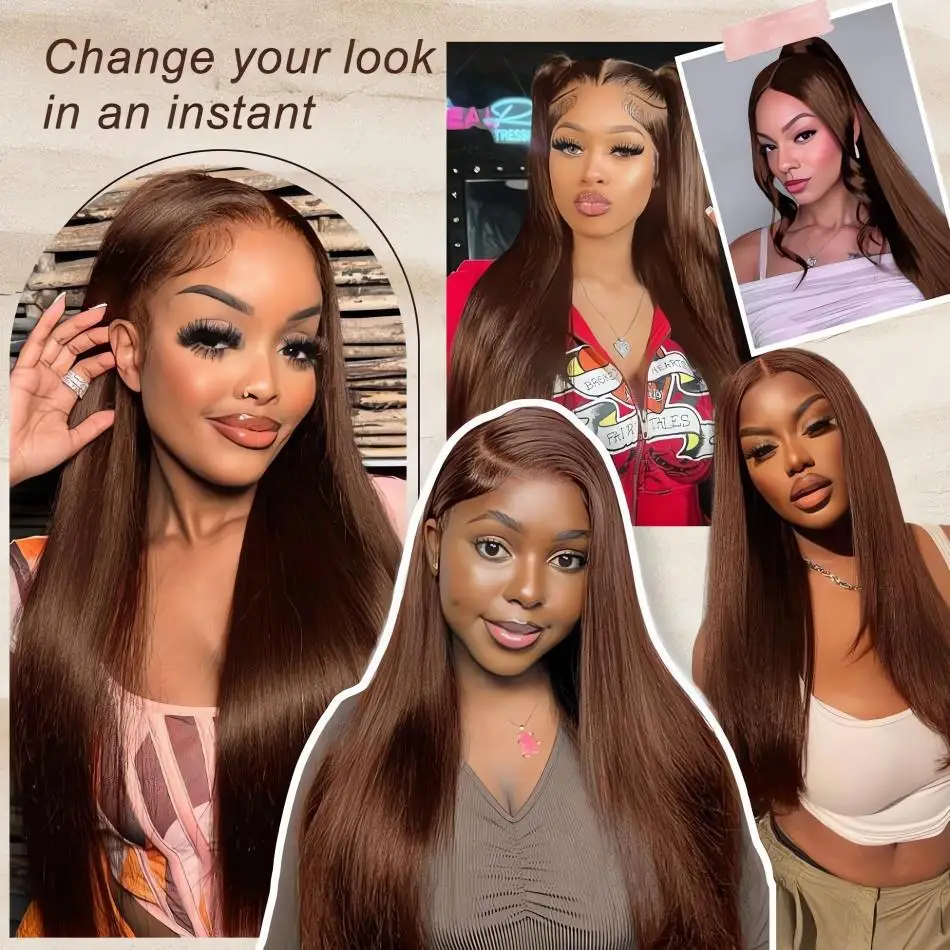 Chocolate Brown Straight 13X6 Hd Lace Frontal Wig Colored Human Hair 13X4 Lace Front Wigs For Women Preplucked 30 36 Inch image 6