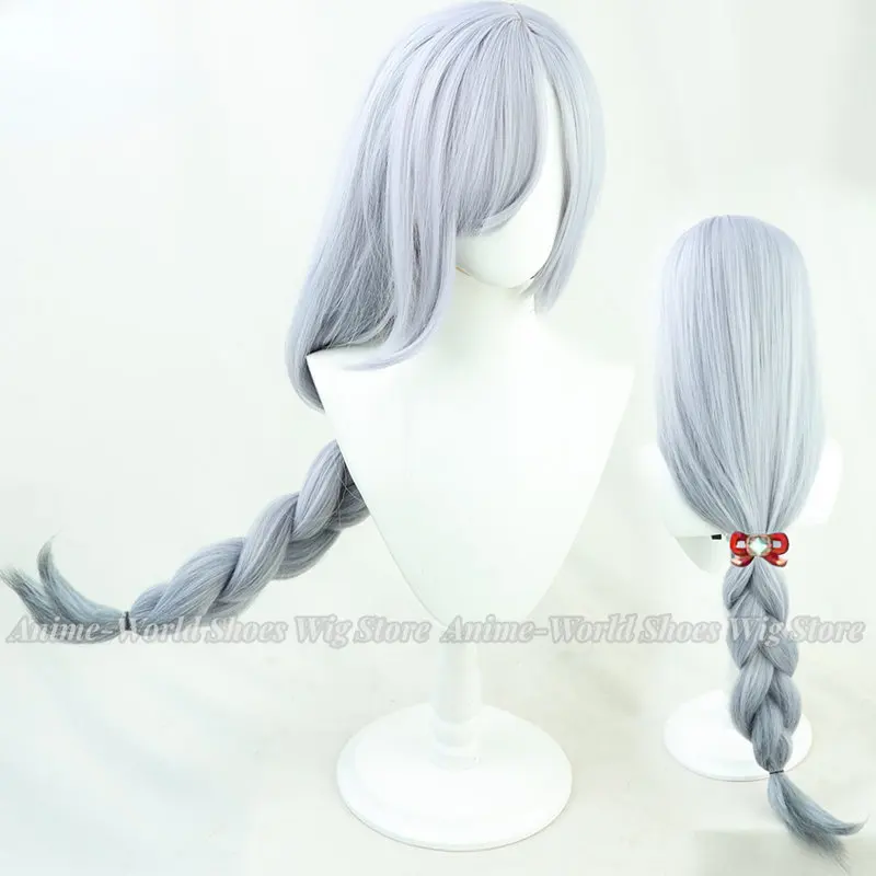 

Game Genshin Impact Shenhe Cosplay Wig Blue White Color Long Braids Headwear Heat Resistant Synthetic Wigs + Wig Cap