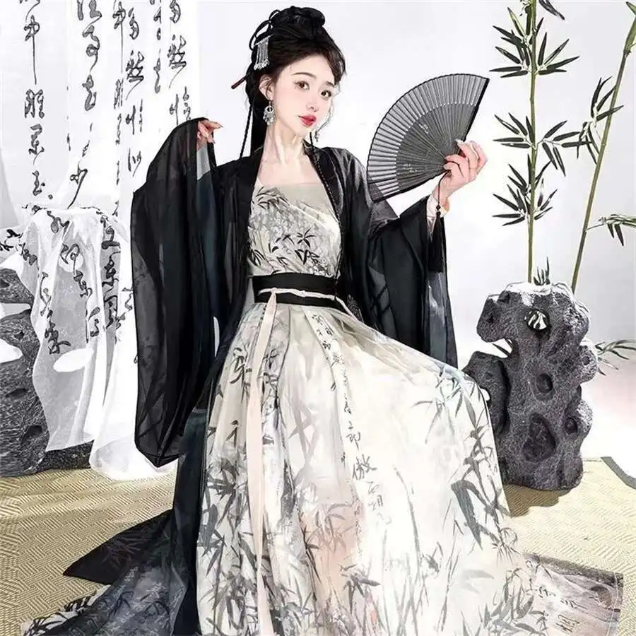 Chinese Traditional Hanfu Cosplay Costume Dresses Women SONG Dynasty Black Cool Gothic Dress китайская одежда Unisex