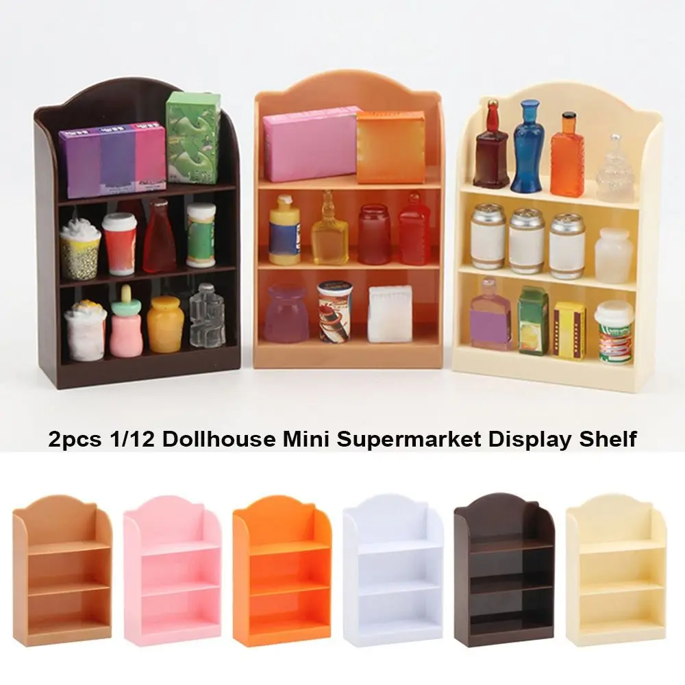 

2pcs 1/12 Dollhouse Mini Supermarket Display Shelf Dollhouse Simulated Snack Cabinet Dolls House Desktop Decoration