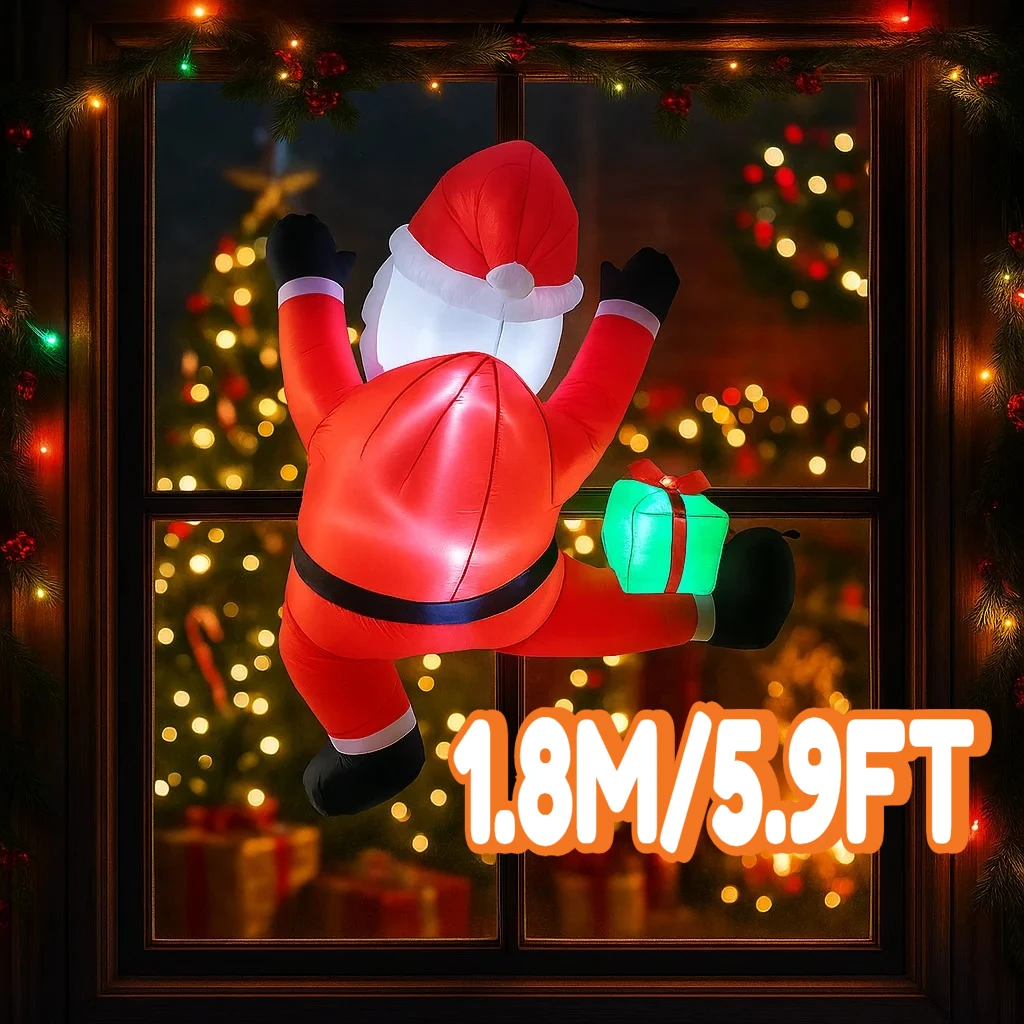 

1,8 м/5,9 футов надувной Санта-Клаус для скалолазания, светодиодный светильник для украшения дома, двор, рождественские принадлежности, уличное праздничное освещение, декор