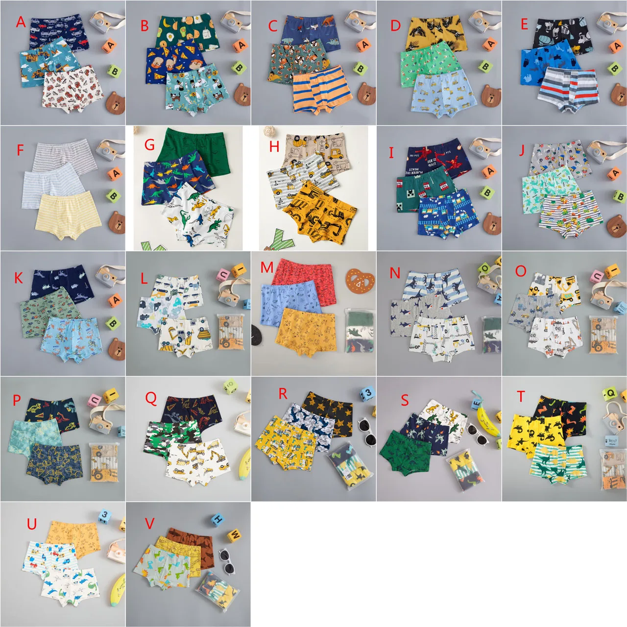 Wholesale 100 Packs Boys Cotton Trunk Multipack Boxers Underpants Kids Child Panties  camouflage Dinosaur Car Teenage Underwear