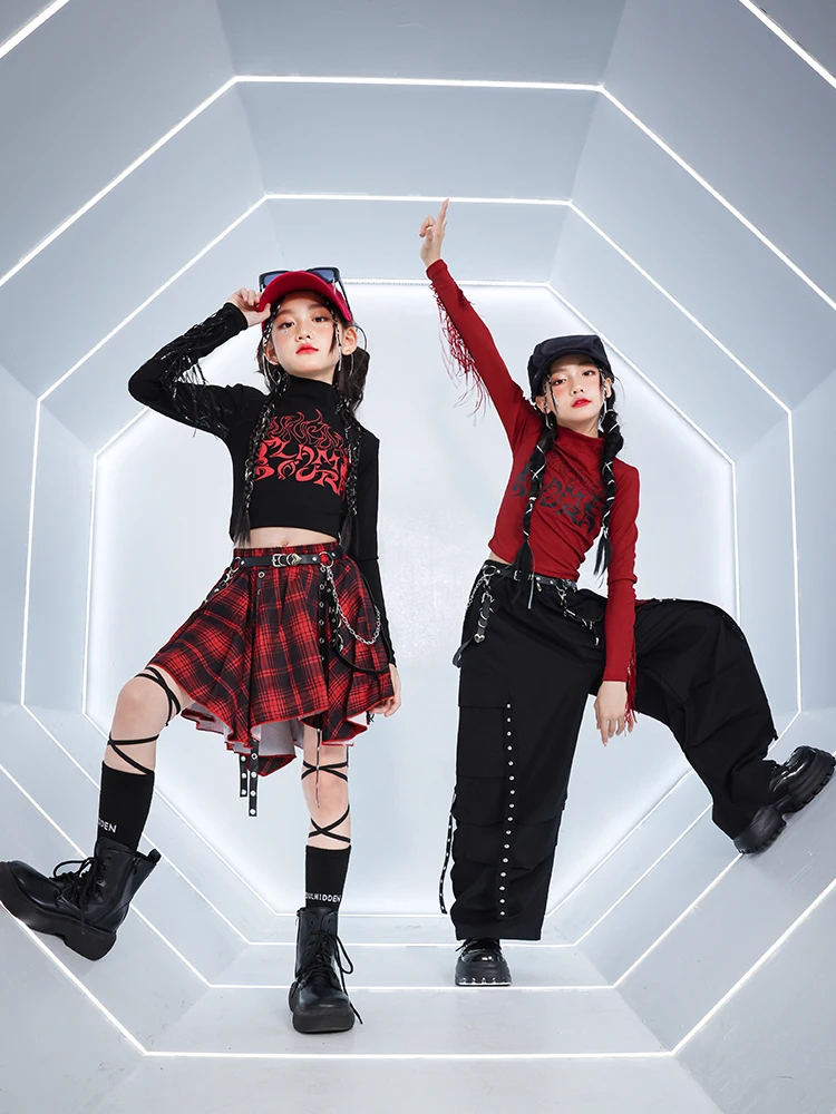 Hip Hop Mädchen K-pop Crop Hoodies Street Dance Cargo Hosen Kinder Streetwear Top Plaid Röcke Kinder Jazz Kostüme Kleidung sets – Detail 7