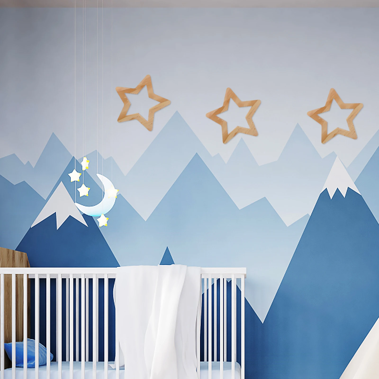 

1pc Stars Wall Sticker Wooden Wall Art Decor Home Room Kids Baby Nursery Nordic Style Background Decoration Hanging Pendent