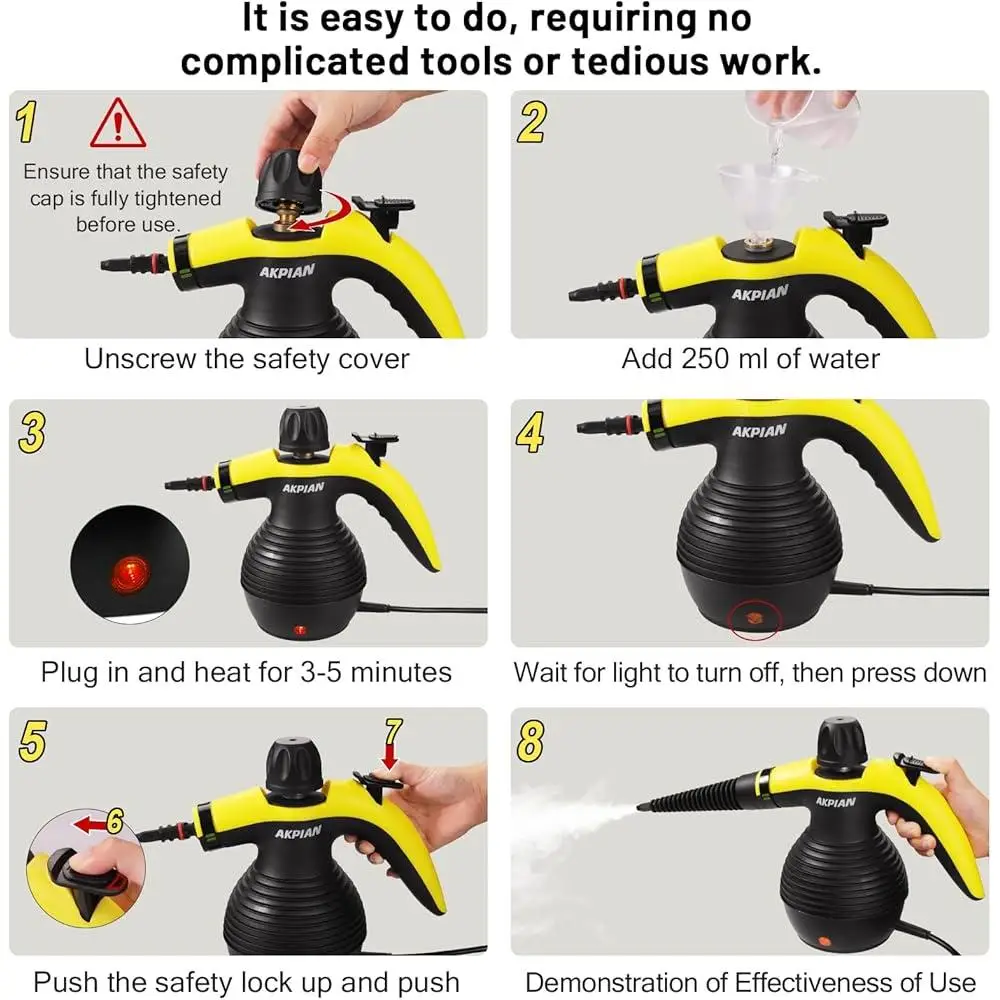 Handheld Steam Cleaner Portable Multipurpose Steamer with Safety Lock 10 Accessories Home Use Kitchen Cleaning Grime Upholstery