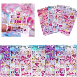 5pcs Kids Birthday Party Stickers Sequin Quicksand 3D Stickers Toys Unicorn Stars Cosmetics Stickers Decorative Toys Reusable