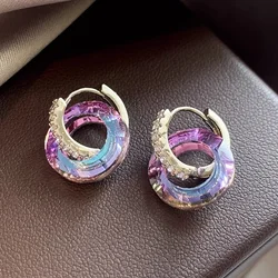 Crystal Earrings for Women Colorful Drop Round Pendant Trendy Hoop Style Personalized Rhinestone Earring Jewelry Party Gift