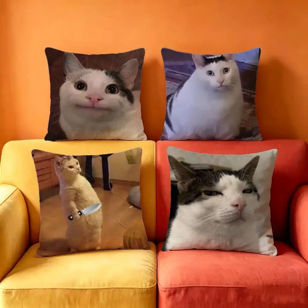 Funny Cat Meme Square Double-Sided printed Pillow Case Bedroom Bedside Pillow Sofa Cushion Cover