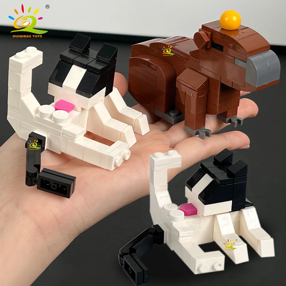 HUIQIBAO DIY Capybara Tier-Serie MOC Katzenmodell Baustein-Set Ornament Lernspielzeug für Erwachsene Geburtstagsgeschenk