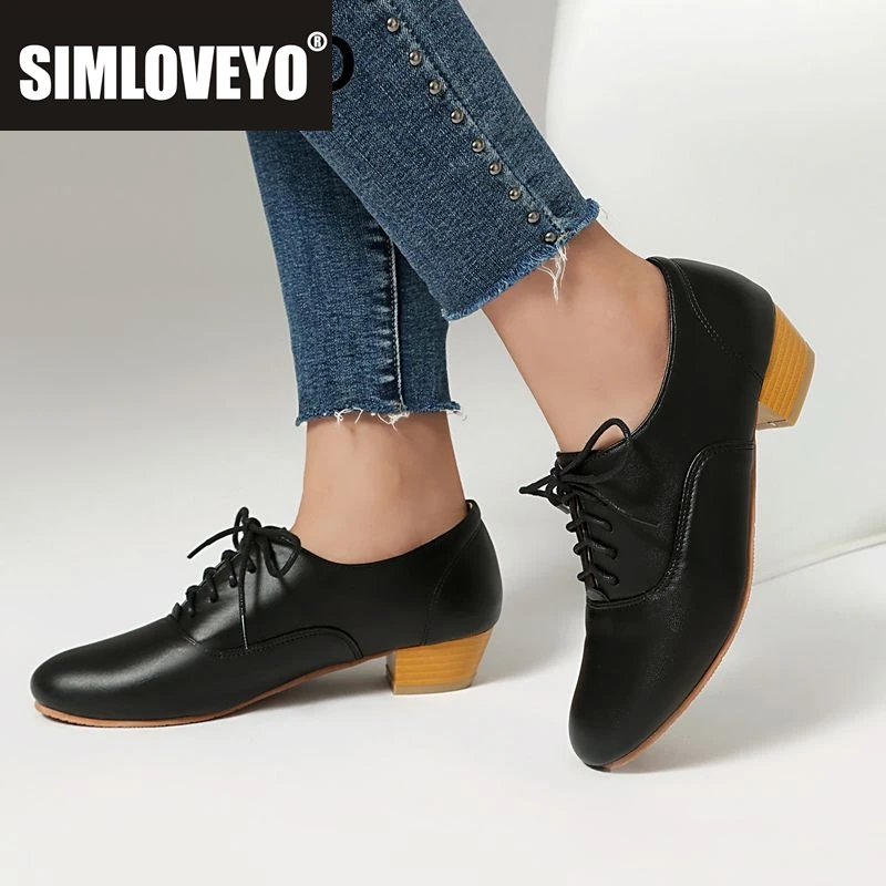 Marca SIMLOVEYO 2025, zapatos de tacón de ocio para mujer, tacones de bloque con punta redonda, 3,5 cm, con cordones, talla grande 40 41 42 43, zapatos Vintage para mujer para uso diario