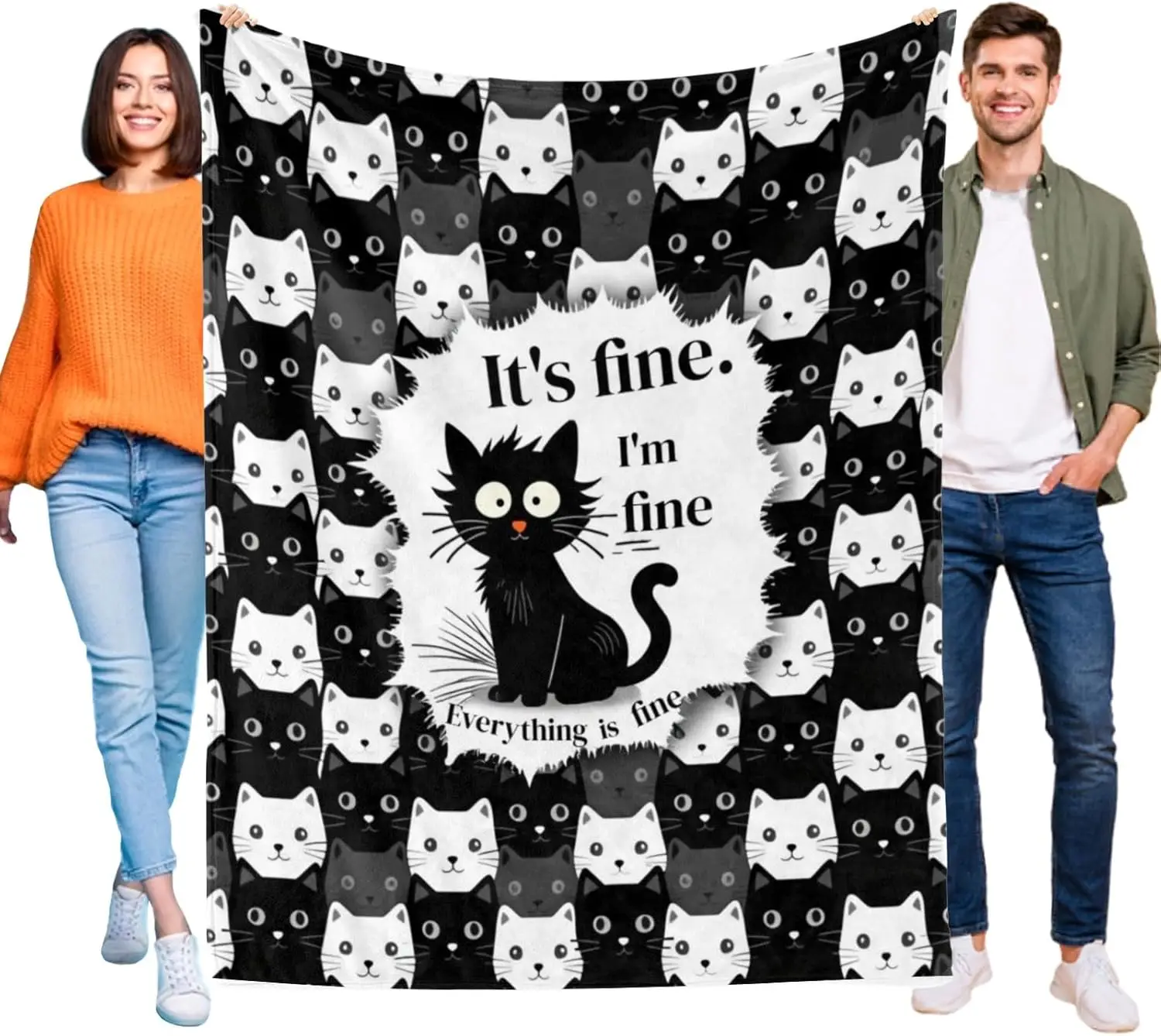 Cute Cat Lovers Throw Blanket Fleece Throw Cozy Decor Gift Novelty Pattern Print Blanket for Cat Enthusiast Pet Owner Boy Girl W