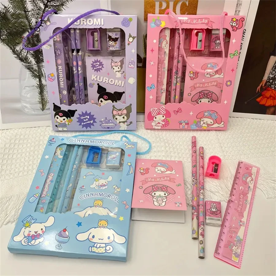 6pcs/set,  Back to school supplies，Stationery Gift Set - Cartoon-Themed School Supplies With Notebook, Ruler, Pencil, Sharpener,