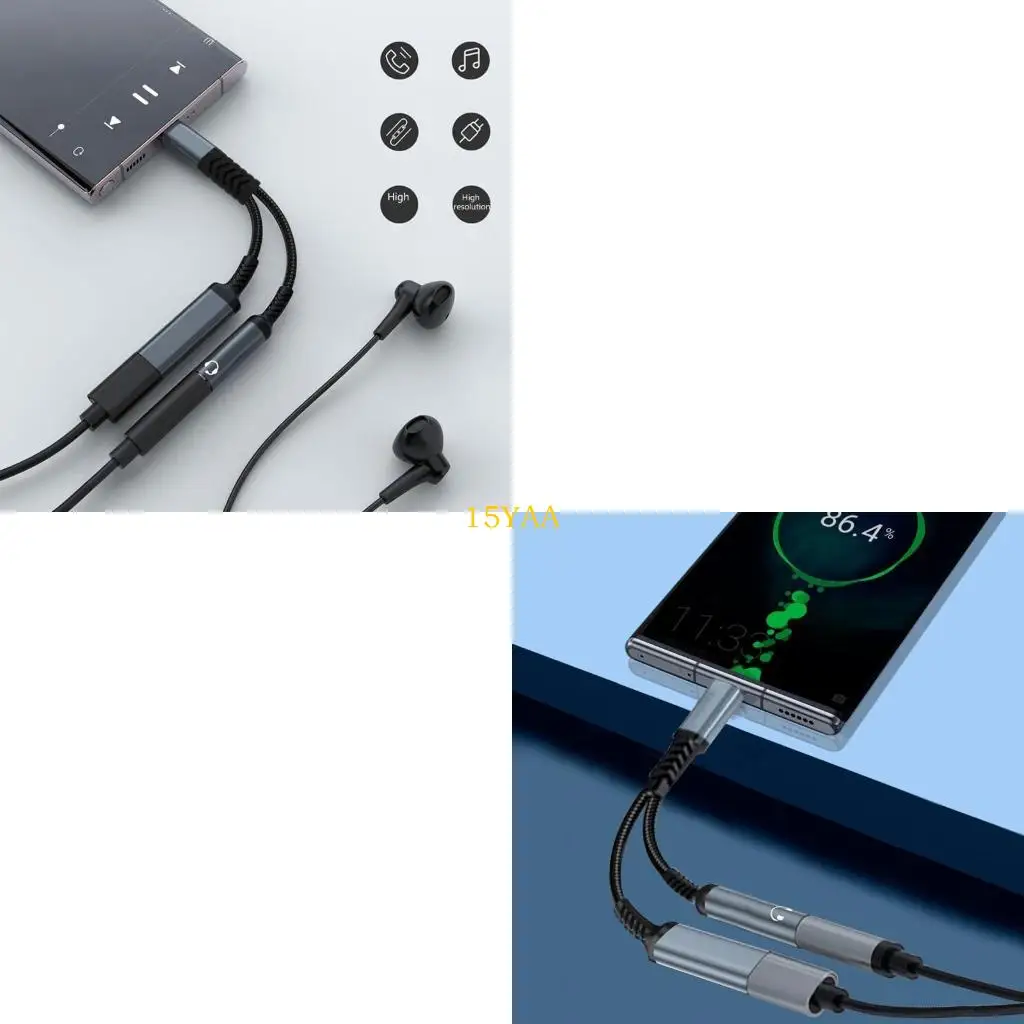 15YA Two Purpose Type C Cable PD60W Charging 3.5mm Sound Port For Car Home Systems