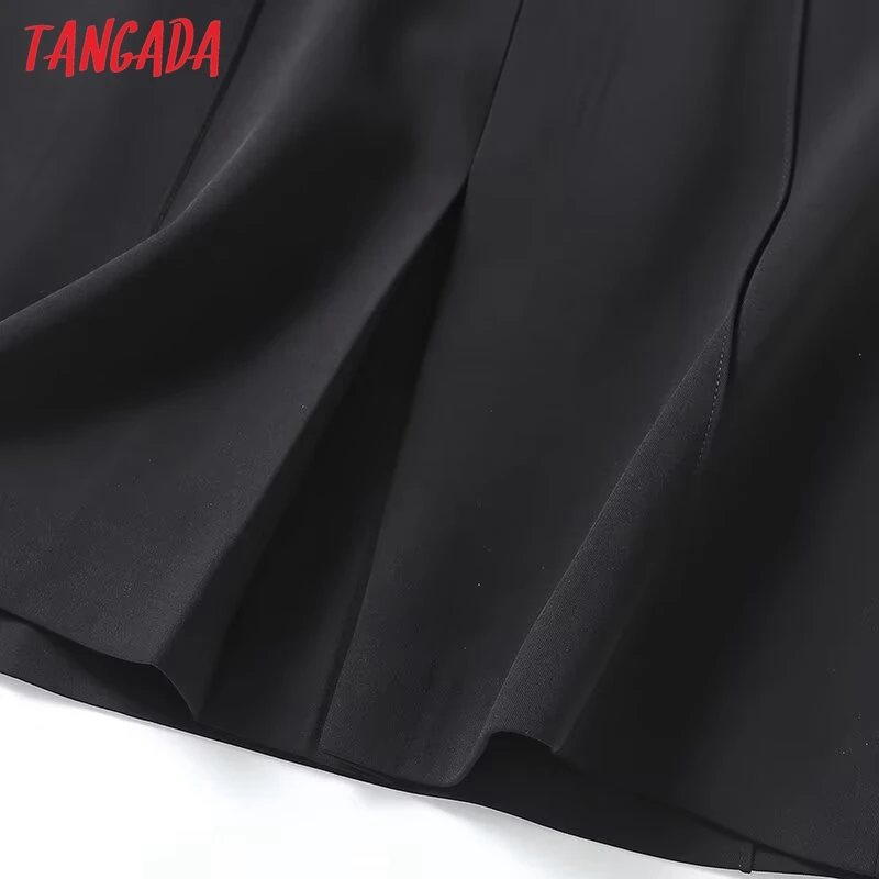 Tangada Spring Women Black Skirt Zipper High Waist Pleated Mini Skirt 4C306