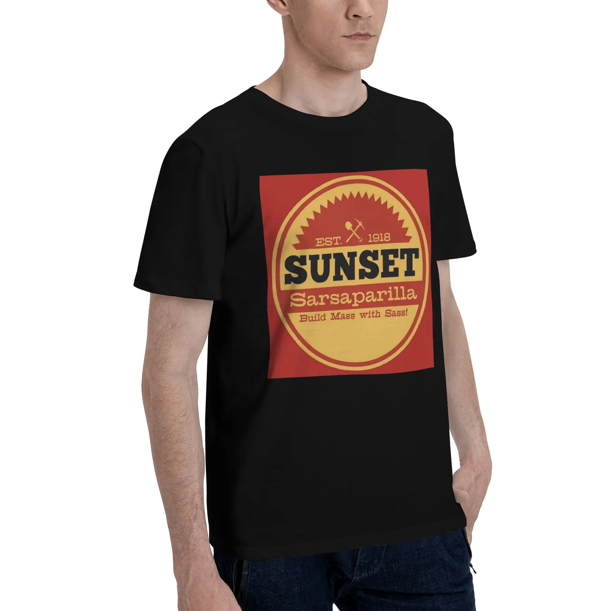 

Винтажная мужская футболка с логотипом Sunset Sarsaparilla, большие футболки, мужские хлопковые футболки с круглым вырезом, короткие летние мужские футболки
