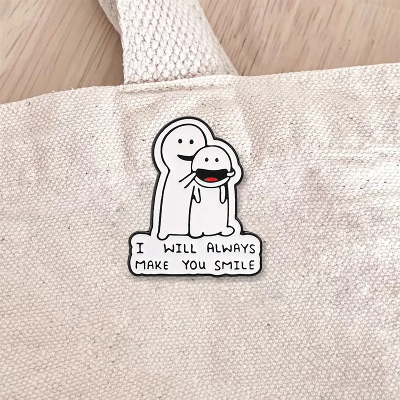 I Will Always Make You Smile Enamel Badge Two Ghosts Hugging Cute Quote Alloy Pin Brooch Jewelry Gifts For Best Friend