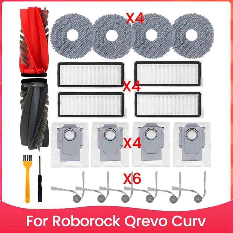 Комплект горячих аксессуаров для робота-пылесоса Roborock Qrevo Curv, основная боковая щетка, фильтр Hepa, подушечки для швабры, мешки для пыли, запасные части