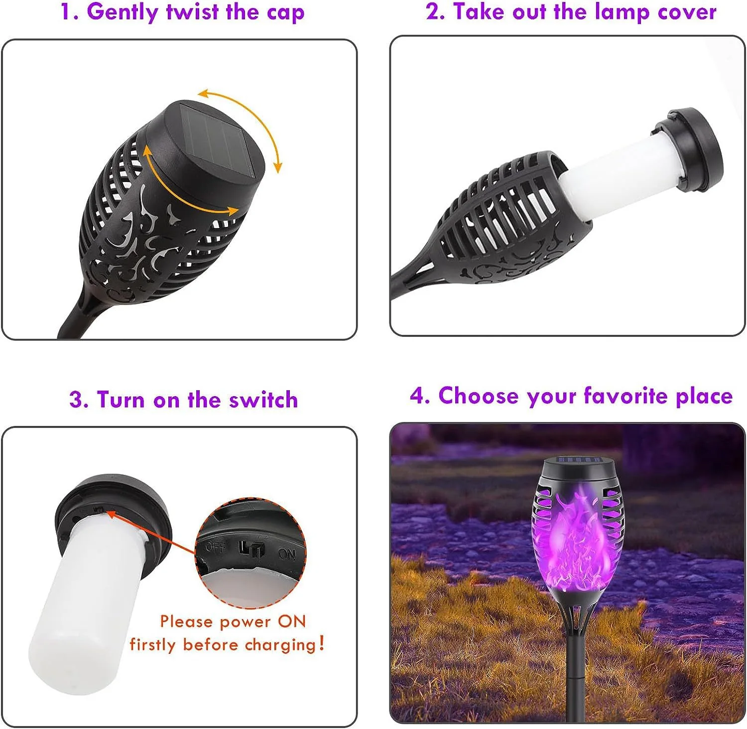 Purple Flame Lamp Solar Torch Lamp Outdoor Waterproof Lawn Ground Inserted Landscape Garden Path Lawn Light Solar Power Light