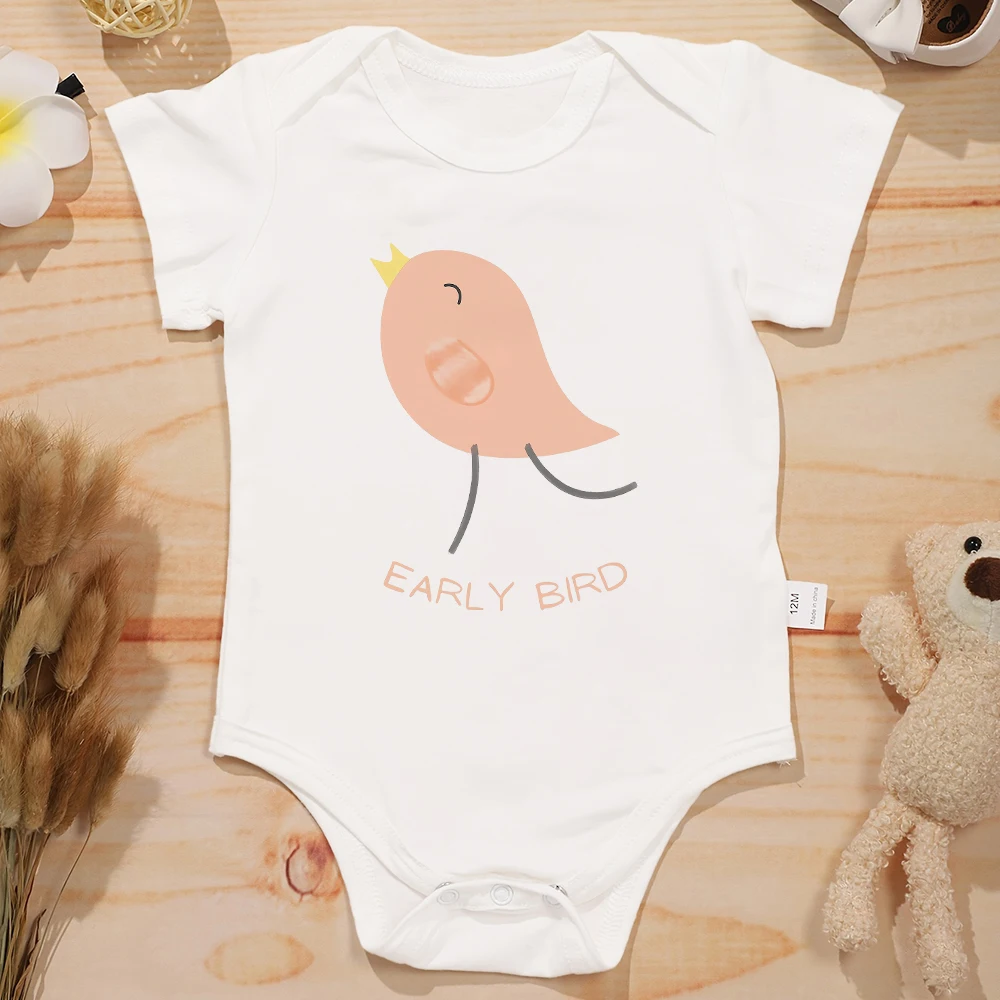 Early Bird Baby Girl Boy Clothes Aesthetic Cute Onesie Cotton High Quality Comfy Newborn Bodysuit O-neck Short Sleeve Dropship