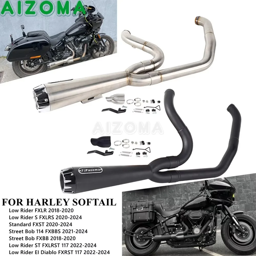 Refit 2 Into 1 Motorcycle Exhaust System Full Pipe Muffler For Harley Softail Street Bob Low Rider S ST Standard FXST 2018-2024