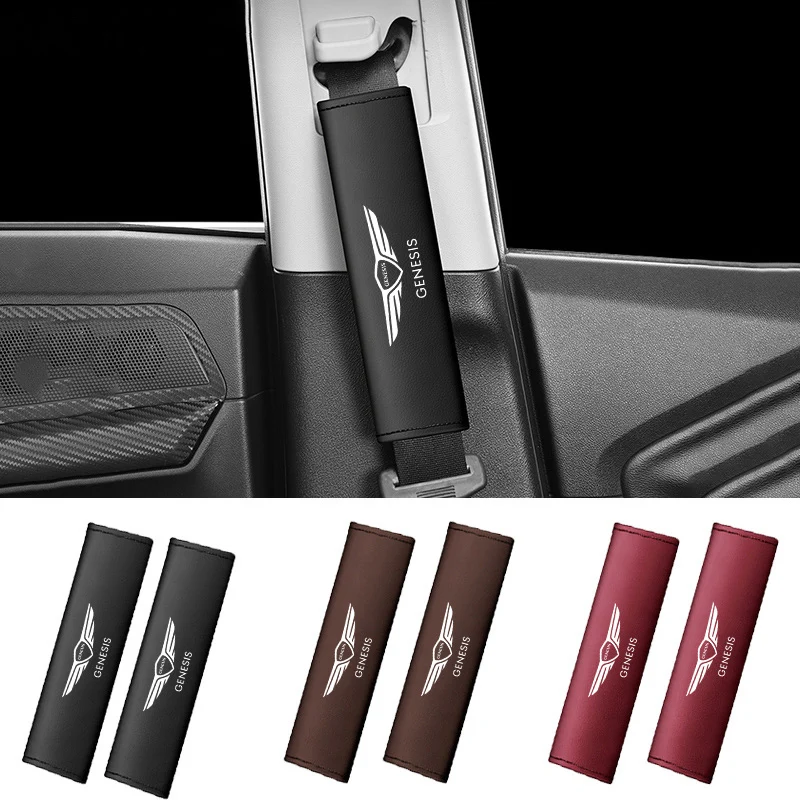 Car Interior Accessories Seat Belt Pads Leather Seatbelt Shoulder Cover  For Hyundai Genesis Coupe EQ900 G70 G80 G90 GV60 GV70