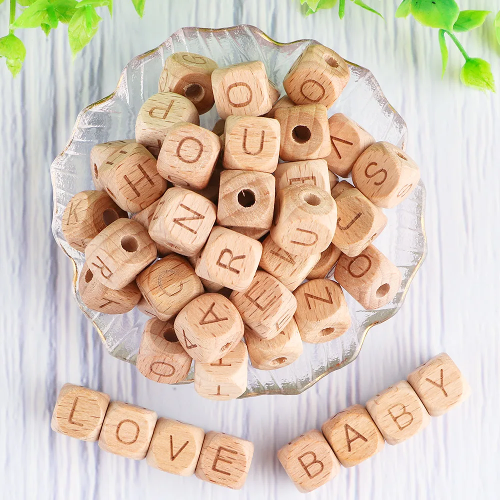 

12mm 100-500Pcs Natural Beech Wooden Letter Beads Alphabet For DIY Pacifier Chain Jewelry Making Accessories