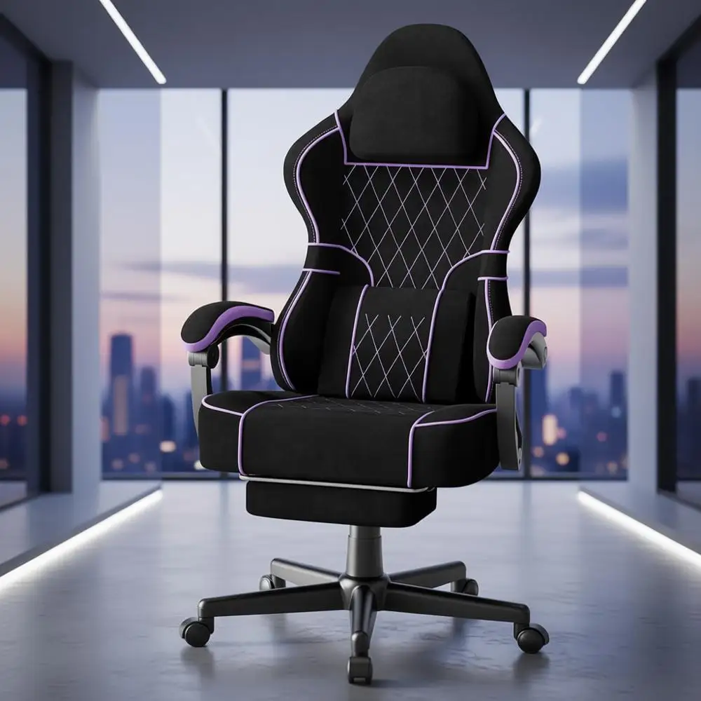 Silla de juegos de masaje de terciopelo de lujo con reposapiés, silla de escritorio ergonómica de estilo de carreras con respaldo alto para adultos, soporte Lumbar y Ext