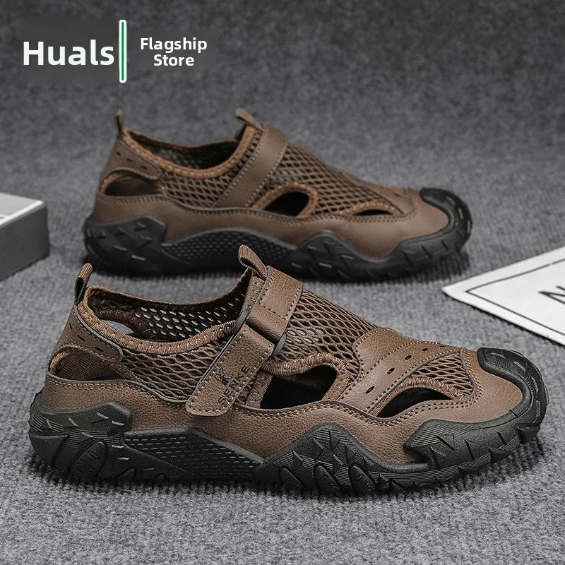 Men's Sports Sandals Breathable Outdoor Casual Beach Shoes Anti-slip Wear-resistant Low Cut Korean Style Summer Flats
