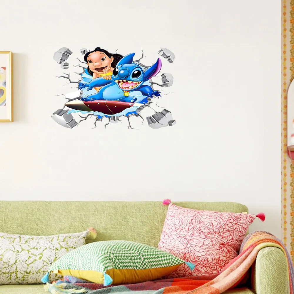 1 ملصق حائط لركوب الأمواج من Stitch and Lilo، ملصق Lilo & Stitch تحت عنوان - مناسب لتزيين المنزل، يمكن استخدامه على الجدران والنوافذ والشرفات والمرايا والجدران المزخرفة